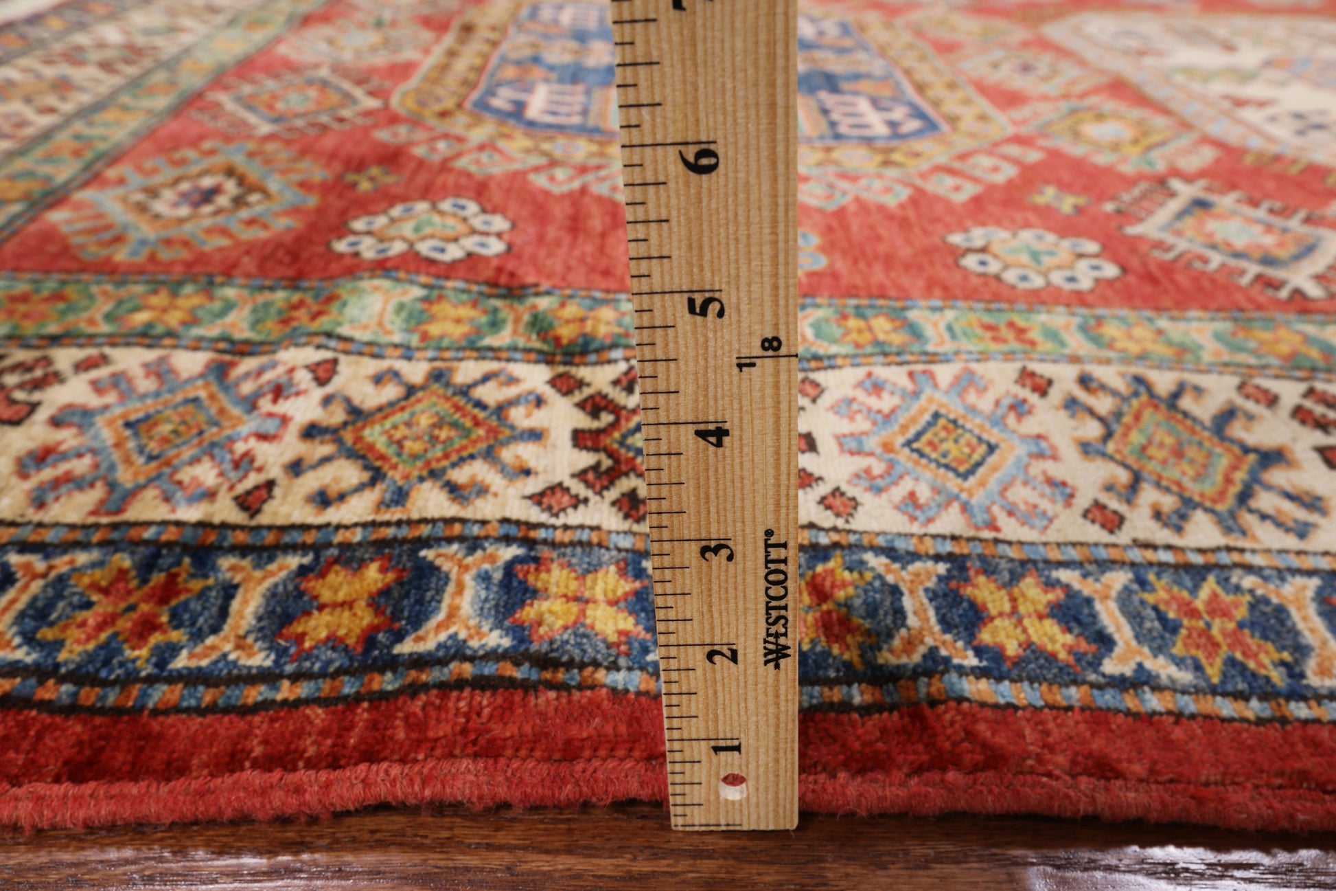 Red Super Kazak Hand Knotted Wool Rug - 5' 7" X 7' 8" - Golden Nile