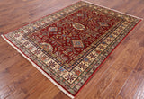 Red Super Kazak Handmade Area Rug - 5' 6" X 7' 7" - Golden Nile