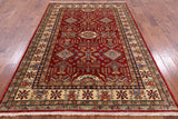 Red Super Kazak Hand Knotted Area Rug - 5' 6" X 7' 11" - Golden Nile
