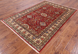 Red Super Kazak Hand Knotted Area Rug - 5' 6" X 7' 11" - Golden Nile