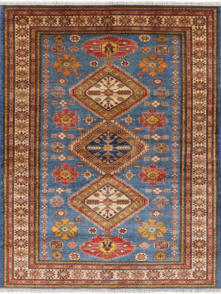Blue Super Kazak Handmade Area Rug - 5' 10" X 7' 7" - Golden Nile