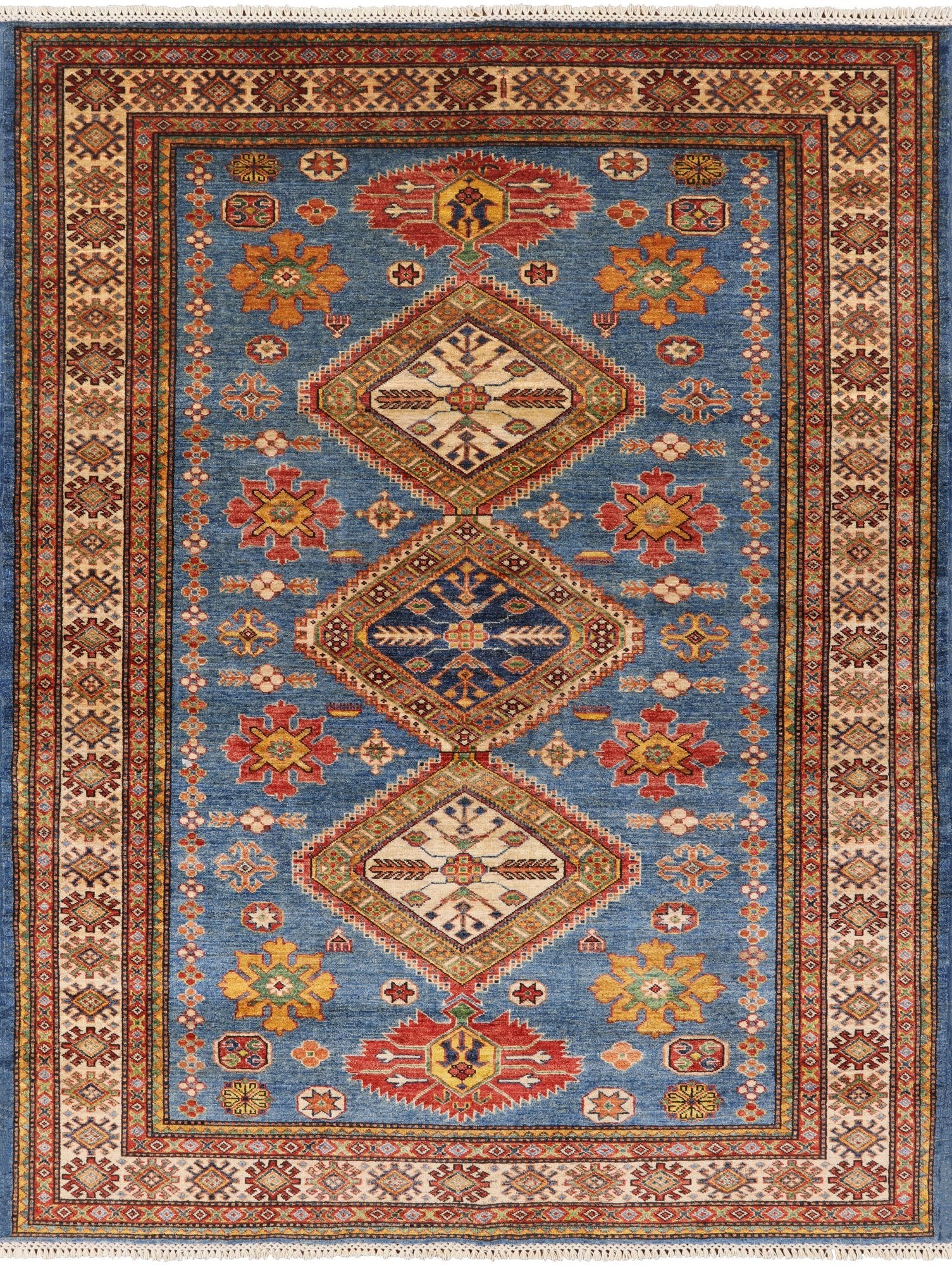 Blue Super Kazak Handmade Area Rug - 5' 10" X 7' 7" - Golden Nile