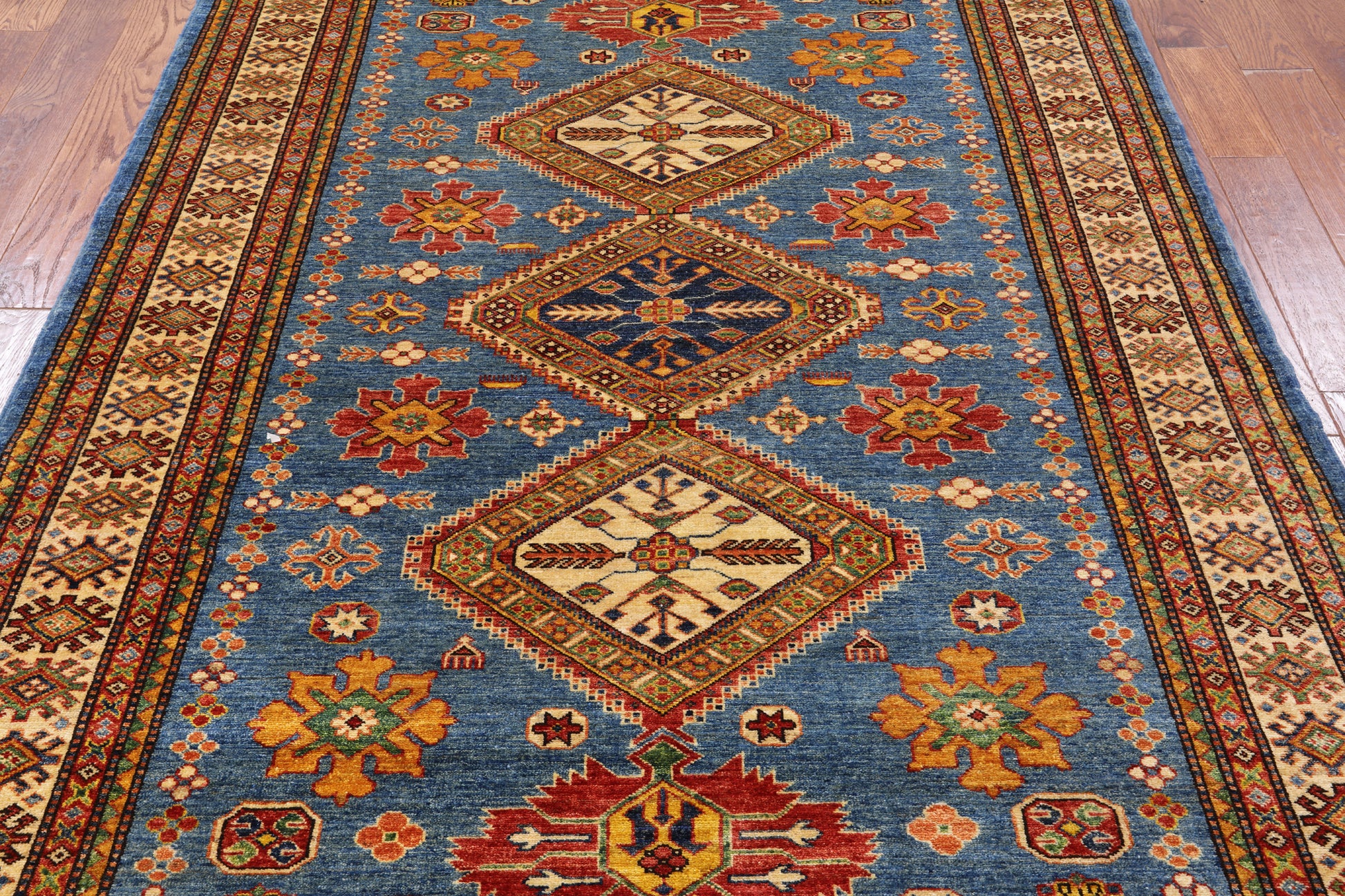 Blue Super Kazak Handmade Area Rug - 5' 10" X 7' 7" - Golden Nile