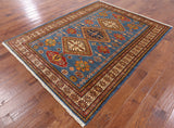 Blue Super Kazak Handmade Area Rug - 5' 10" X 7' 7" - Golden Nile