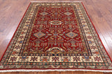 Red Super Kazak Hand Knotted Area Rug - 5' 8" X 7' 9" - Golden Nile