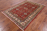 Red Super Kazak Hand Knotted Area Rug - 5' 8" X 7' 9" - Golden Nile