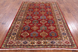 Red Super Kazak Hand Knotted Wool Area Rug - 5' 9" X 8' 0" - Golden Nile