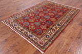 Red Super Kazak Hand Knotted Wool Area Rug - 5' 9" X 8' 0" - Golden Nile