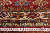 Red Super Kazak Hand Knotted Wool Area Rug - 5' 9" X 8' 0" - Golden Nile