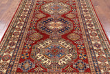 Red Super Kazak Hand Knotted Area Rug - 5' 7" X 8' 1" - Golden Nile