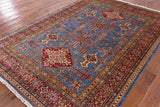 Blue Super Kazak Hand Knotted Wool Area Rug - 5' 8" X 8' 2" - Golden Nile