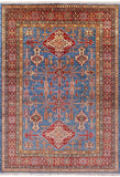 Blue Super Kazak Hand Knotted Wool Area Rug - 5' 8" X 8' 2" - Golden Nile