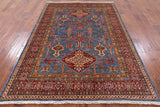 Blue Super Kazak Hand Knotted Wool Area Rug - 5' 8" X 8' 2" - Golden Nile