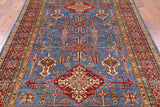 Blue Super Kazak Hand Knotted Wool Area Rug - 5' 8" X 8' 2" - Golden Nile