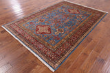 Blue Super Kazak Hand Knotted Wool Area Rug - 5' 8" X 8' 2" - Golden Nile