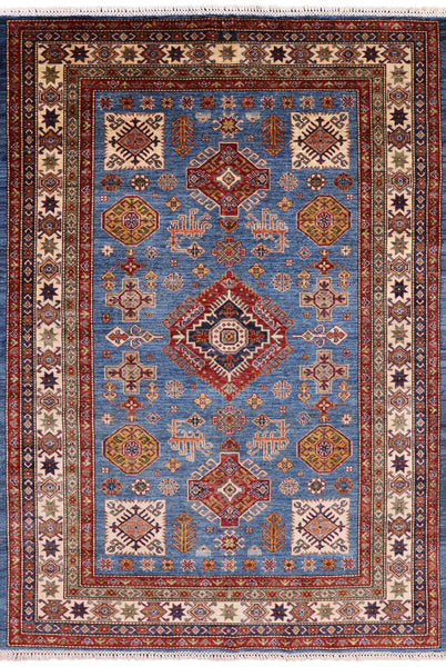 Blue Super Kazak Handmade Area Rug - 5' 6" X 8' 0" - Golden Nile