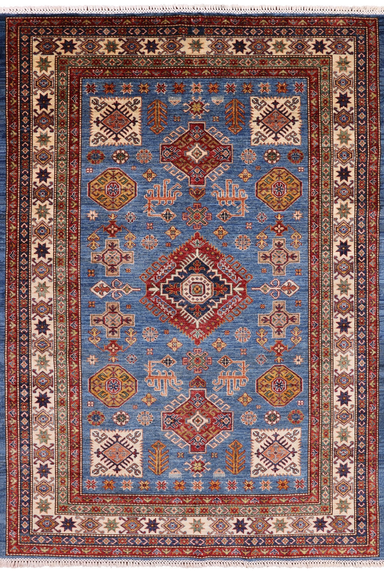 Blue Super Kazak Handmade Area Rug - 5' 6" X 8' 0" - Golden Nile