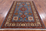 Blue Super Kazak Handmade Area Rug - 5' 6" X 8' 0" - Golden Nile