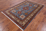 Blue Super Kazak Handmade Area Rug - 5' 6" X 8' 0" - Golden Nile