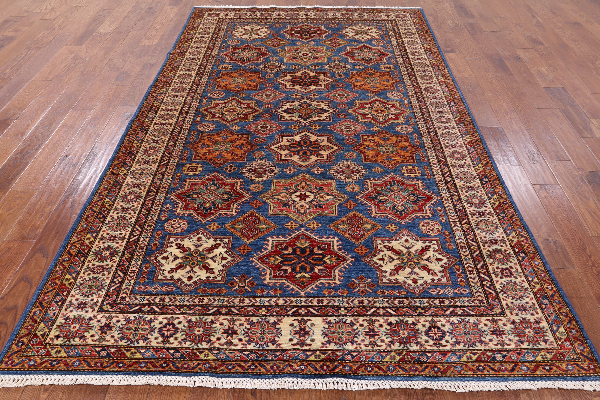 Blue Super Kazak Hand Knotted Area Rug - 6' 3" X 9' 9" - Golden Nile
