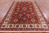 Red Super Kazak Hand Knotted Area Rug - 6' 10" X 9' 9" - Golden Nile