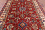 Red Super Kazak Hand Knotted Area Rug - 6' 10" X 9' 9" - Golden Nile