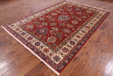 Red Super Kazak Hand Knotted Area Rug - 6' 10" X 9' 9" - Golden Nile