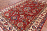 Red Super Kazak Hand Knotted Area Rug - 6' 10" X 9' 9" - Golden Nile