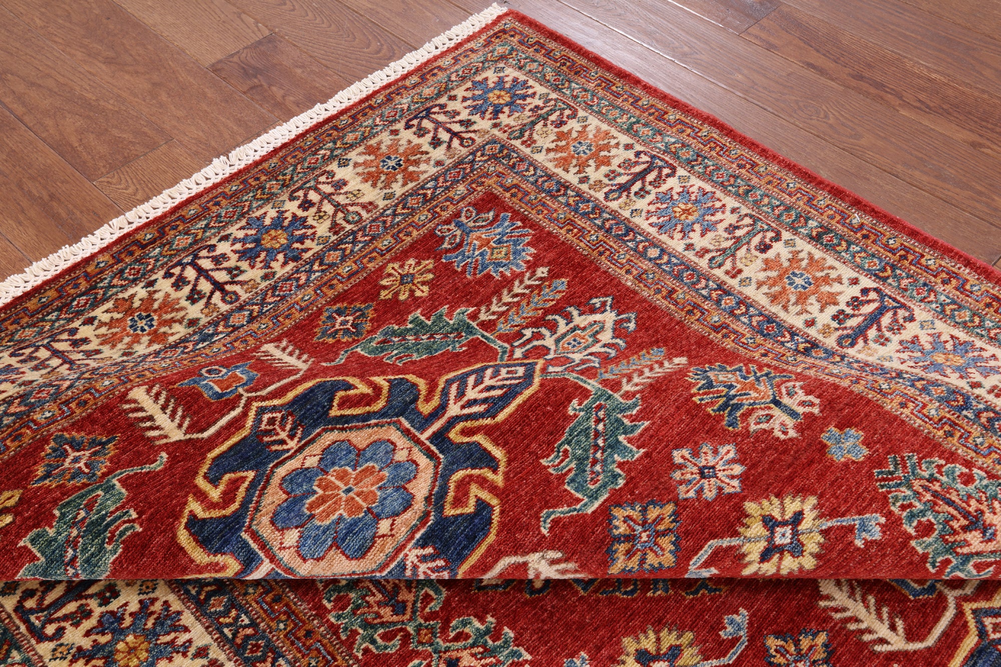 Red Super Kazak Hand Knotted Wool Area Rug - 5' 0" X 6' 10" - Golden Nile