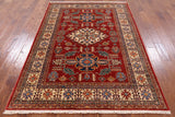 Red Super Kazak Hand Knotted Wool Area Rug - 5' 0" X 6' 10" - Golden Nile