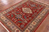 Red Super Kazak Hand Knotted Wool Area Rug - 5' 0" X 6' 10" - Golden Nile