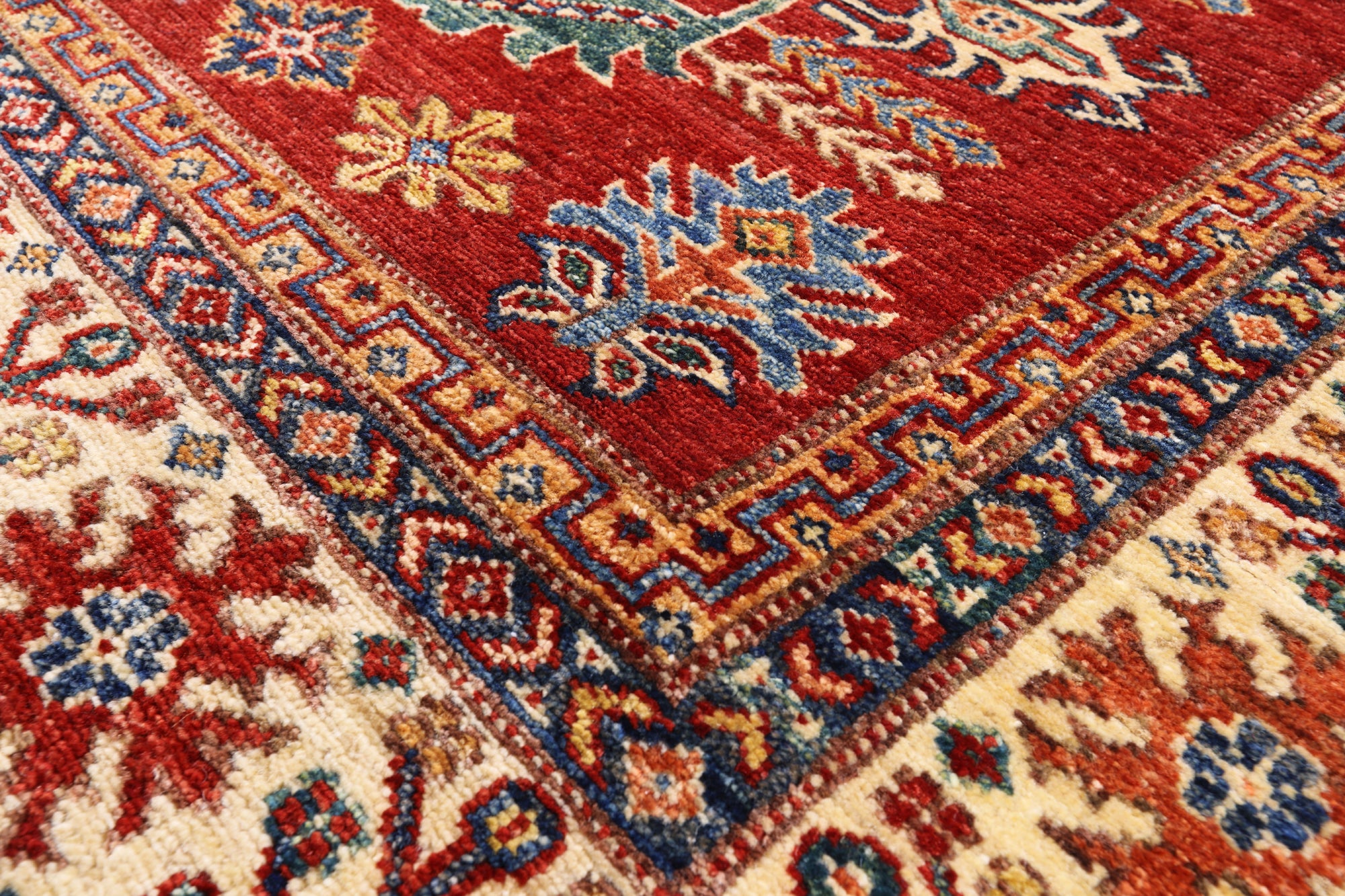 Red Super Kazak Hand Knotted Wool Area Rug - 5' 0" X 6' 10" - Golden Nile