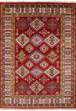 Red Super Kazak Hand Knotted Area Rug - 4' 10" X 6' 9" - Golden Nile