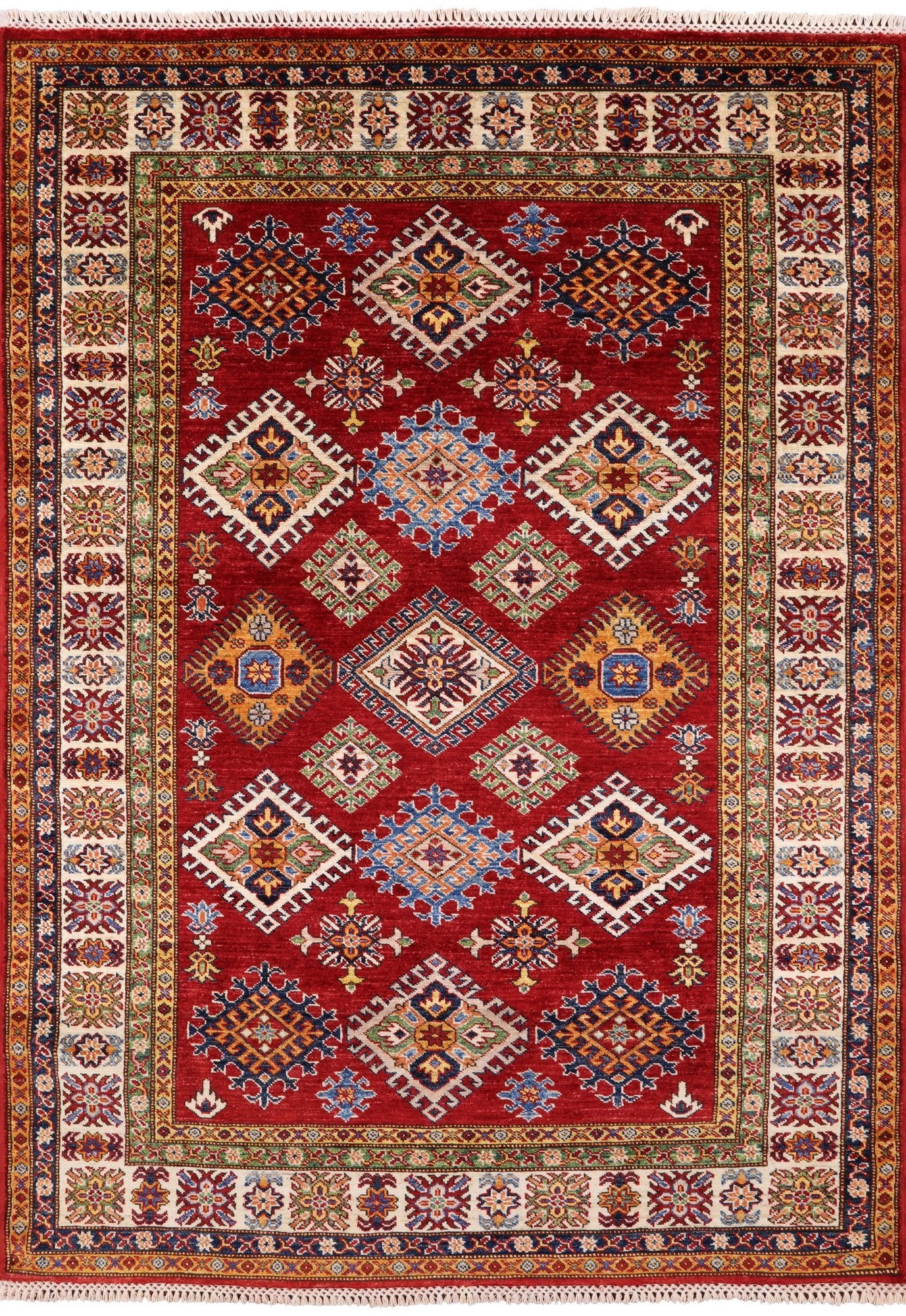 Red Super Kazak Hand Knotted Area Rug - 4' 10" X 6' 9" - Golden Nile