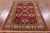 Red Super Kazak Hand Knotted Area Rug - 4' 10" X 6' 9" - Golden Nile