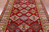 Red Super Kazak Hand Knotted Area Rug - 4' 10" X 6' 9" - Golden Nile