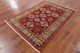 Red Super Kazak Hand Knotted Area Rug - 4' 10" X 6' 9" - Golden Nile