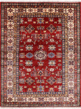 Red Super Kazak Hand Knotted Wool Area Rug - 5' 0" X 6' 6" - Golden Nile