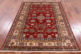 Red Super Kazak Hand Knotted Wool Area Rug - 5' 0" X 6' 6" - Golden Nile