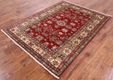 Red Super Kazak Hand Knotted Wool Area Rug - 5' 0" X 6' 6" - Golden Nile
