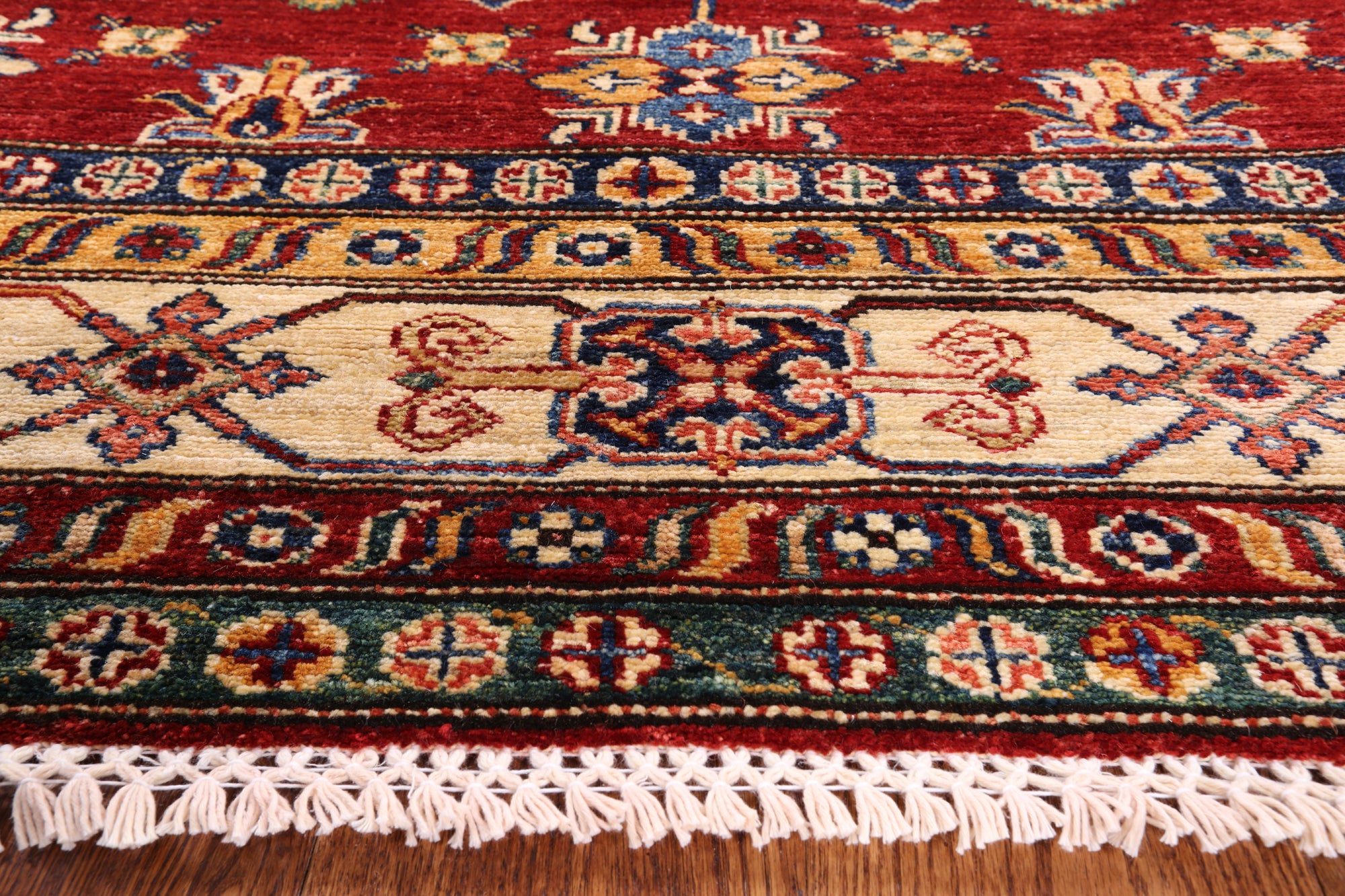 Red Super Kazak Hand Knotted Wool Area Rug - 5' 0" X 6' 6" - Golden Nile