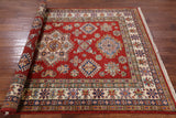 Red Super Kazak Hand Knotted Wool Area Rug - 4' 10" X 6' 9" - Golden Nile