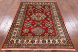 Red Super Kazak Hand Knotted Wool Area Rug - 4' 10" X 6' 9" - Golden Nile