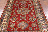 Red Super Kazak Hand Knotted Wool Area Rug - 4' 10" X 6' 9" - Golden Nile