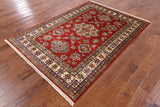 Red Super Kazak Hand Knotted Wool Area Rug - 4' 10" X 6' 9" - Golden Nile