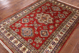 Red Super Kazak Hand Knotted Wool Area Rug - 4' 10" X 6' 9" - Golden Nile