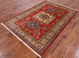 Red Super Kazak Handmade Area Rug - 4' 9" X 6' 11" - Golden Nile