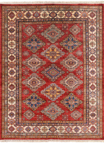 Red Super Kazak Handmade Area Rug - 5' X 6' 7" - Golden Nile