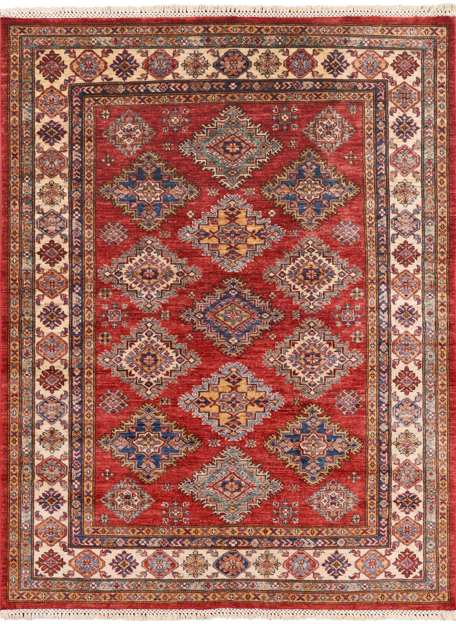 Red Super Kazak Handmade Area Rug - 5' X 6' 7" - Golden Nile