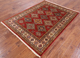 Red Super Kazak Handmade Area Rug - 5' X 6' 7" - Golden Nile